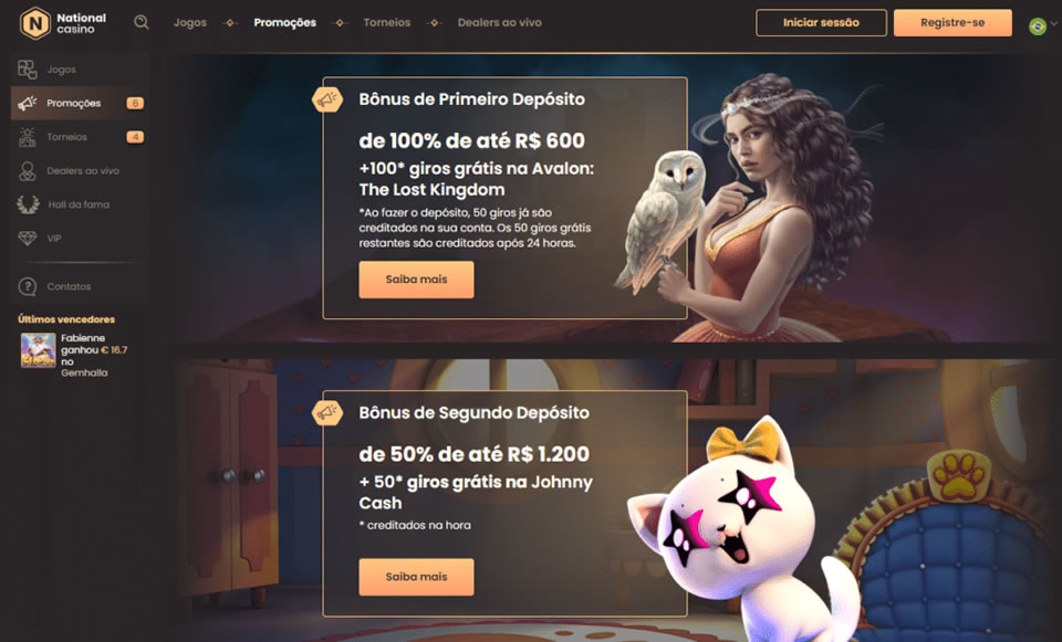 No cassino, os jogadores também podem aproveitar bônus no segundo e terceiro depósitos, que oferecem 100% até R$ 1.500 e 70% até R$ 3.500 respectivamente. Para conhecer outras promoções e conhecer suas regras, acesse a seção Promoções.